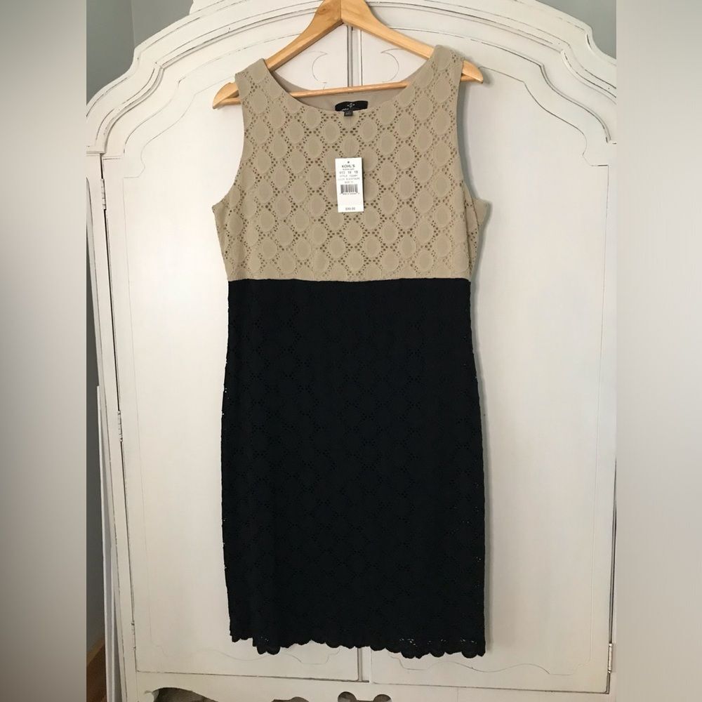 Ronnie Nicole NWT Black Beige Sleeveless stretch lace lined sheath dress size 12